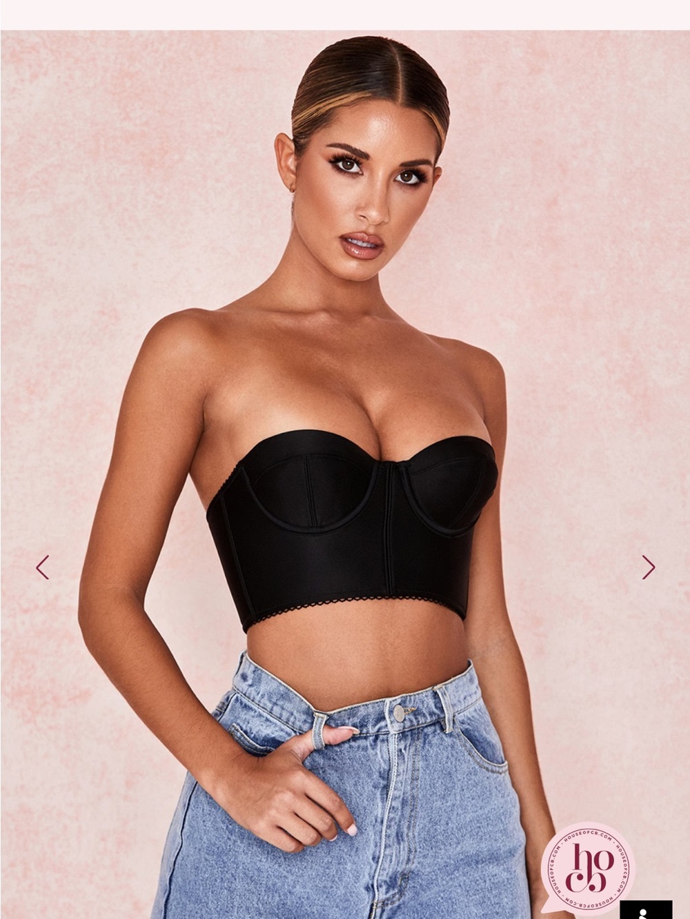 House of CB Katia Black Strapless Satin Bustier Top